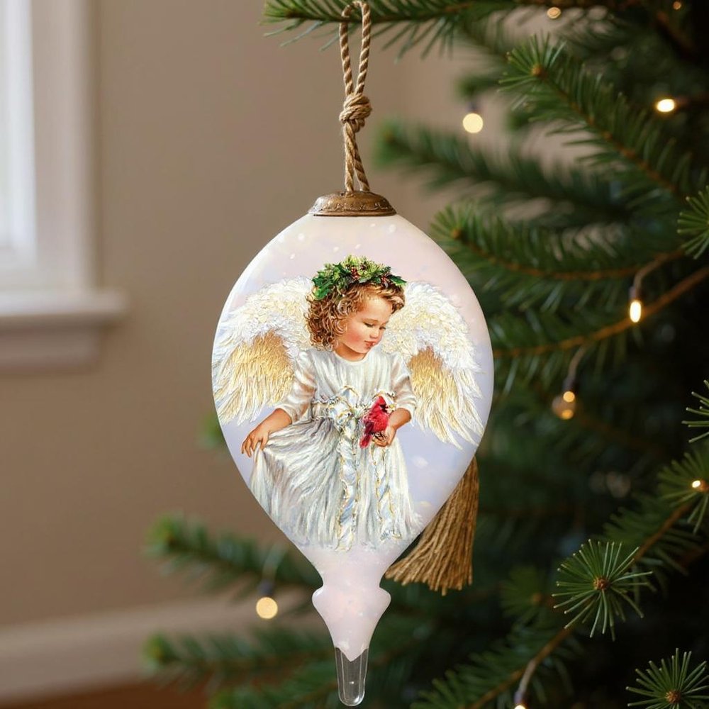 Winter Angel Hand Painted White And Gold Glass Finial Ornament HomeRoots