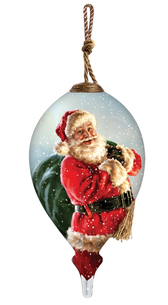 Here Comes Santa Claus Hand Painted Green Red And Gold Glass Finial Ornament HomeRoots