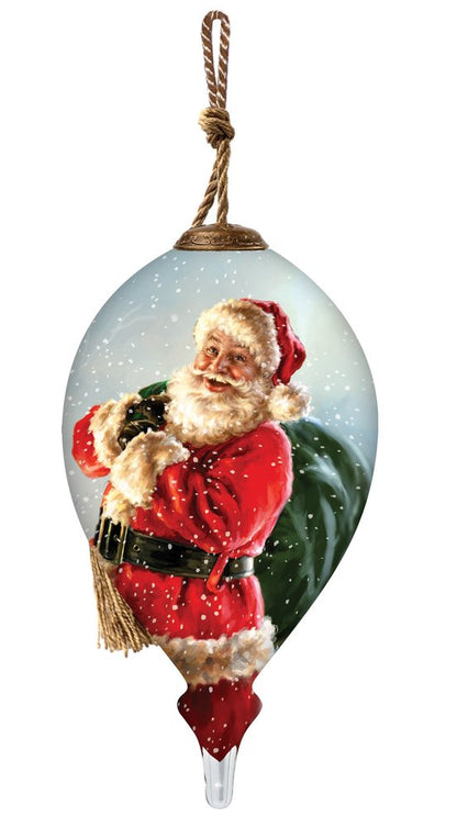 Here Comes Santa Claus Hand Painted Green Red And Gold Glass Finial Ornament HomeRoots