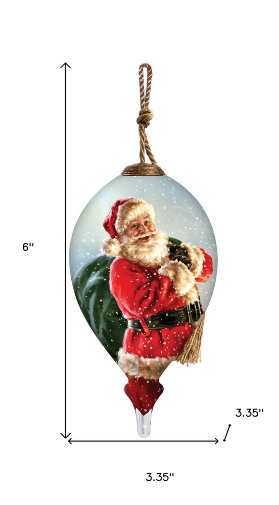 Here Comes Santa Claus Hand Painted Green Red And Gold Glass Finial Ornament HomeRoots
