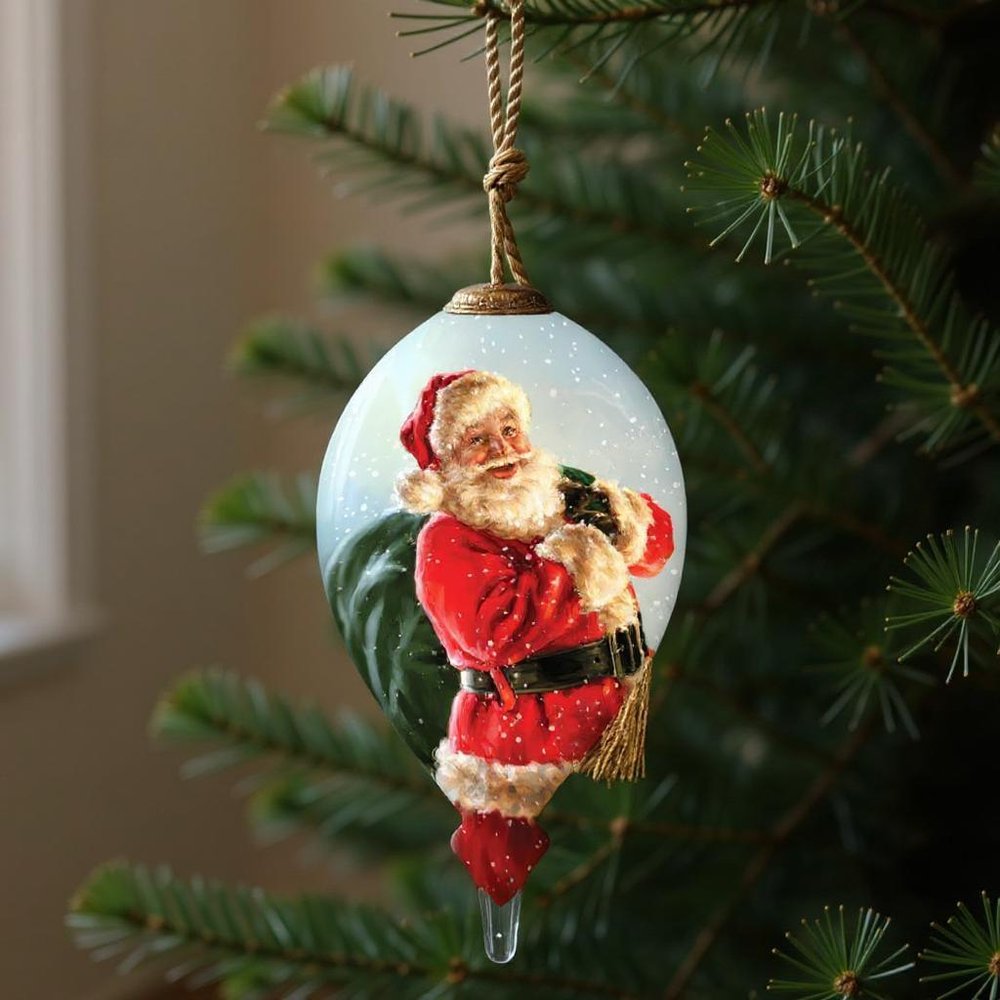 Here Comes Santa Claus Hand Painted Green Red And Gold Glass Finial Ornament HomeRoots