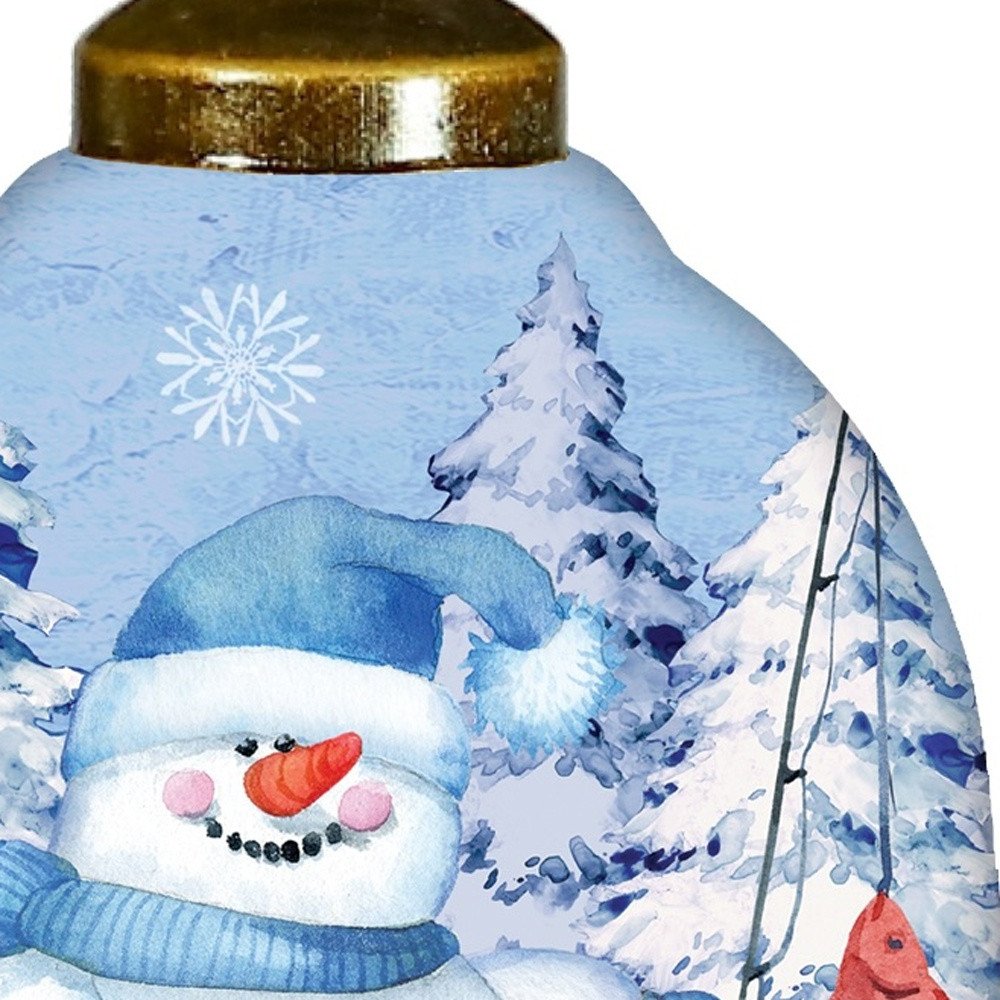 Ice Fishing Snowman Hand Painted White Blue And Red Glass Finial Ornament HomeRoots