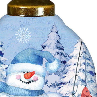 Ice Fishing Snowman Hand Painted White Blue And Red Glass Finial Ornament HomeRoots
