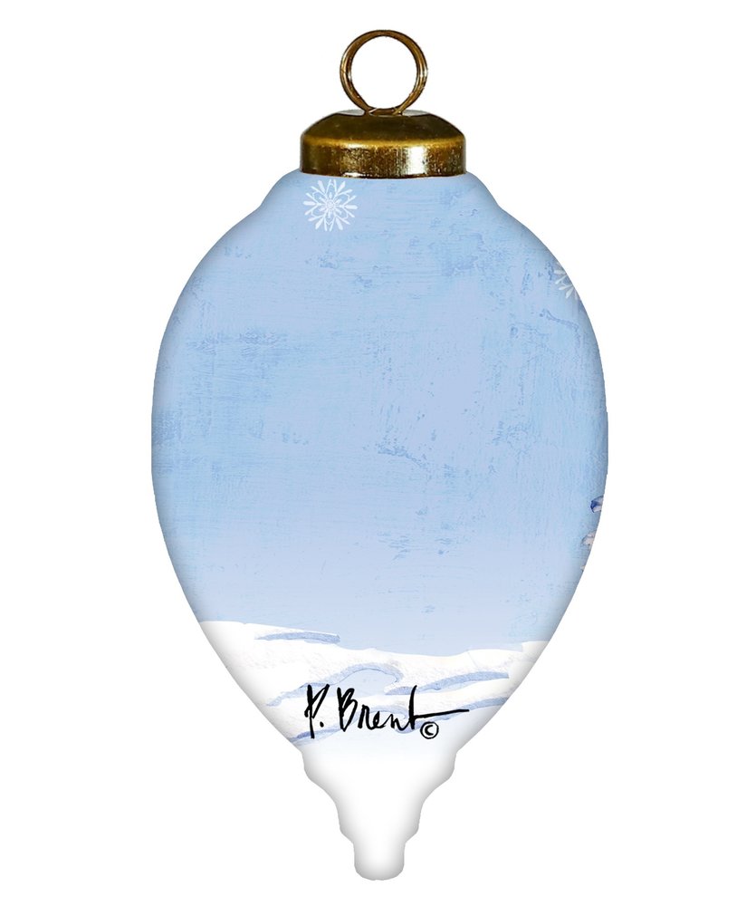 Sled Snowman Hand Painted White Blue And Brown Glass Finial Ornament HomeRoots