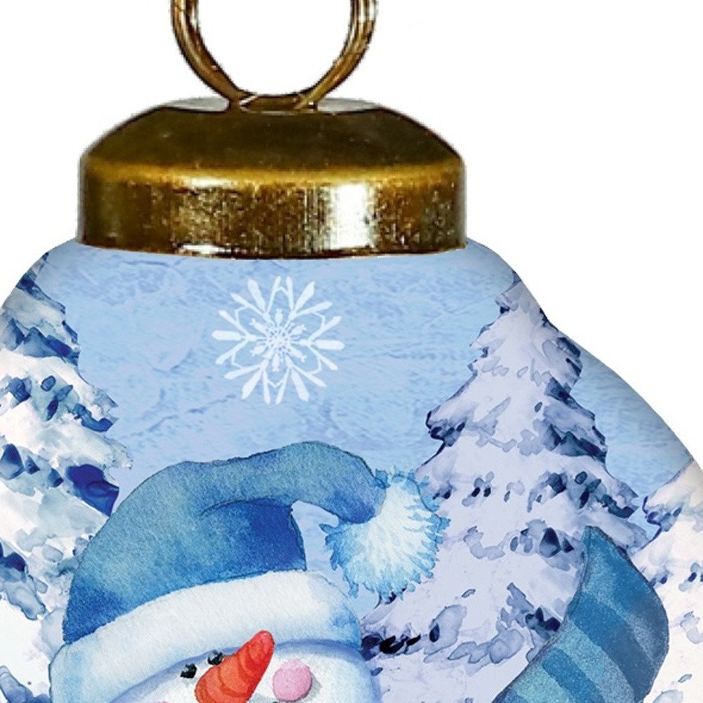 Ice Skating Snowman Hand Painted White And Blue Glass Finial Ornament HomeRoots