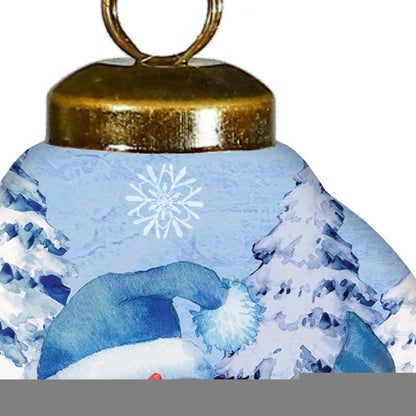 Ice Skating Snowman Hand Painted White And Blue Glass Finial Ornament HomeRoots