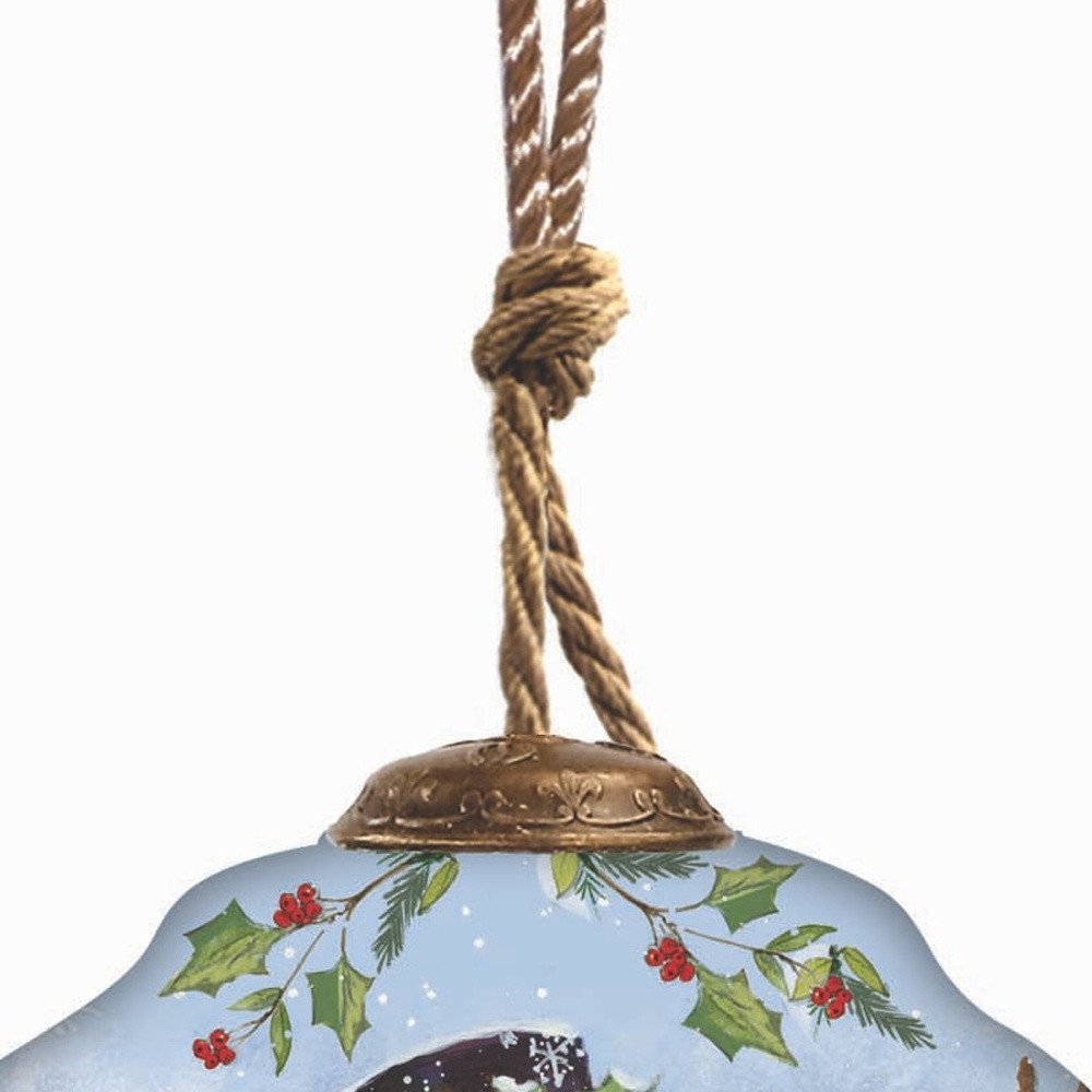 Snowman with Stockings Hand Painted Blue White And Red Glass Finial Ornament HomeRoots