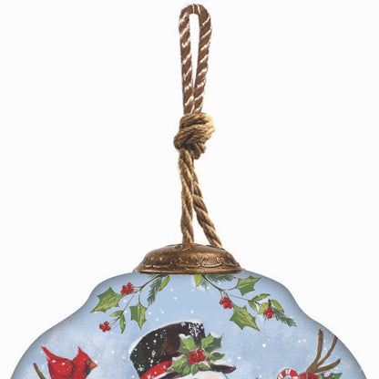 Snowman with Stockings Hand Painted Blue White And Red Glass Finial Ornament HomeRoots
