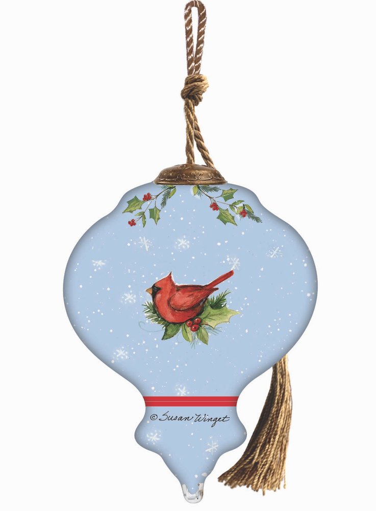 Santa with Stockings Hand Painted Blue White And Red Glass Finial Ornament HomeRoots