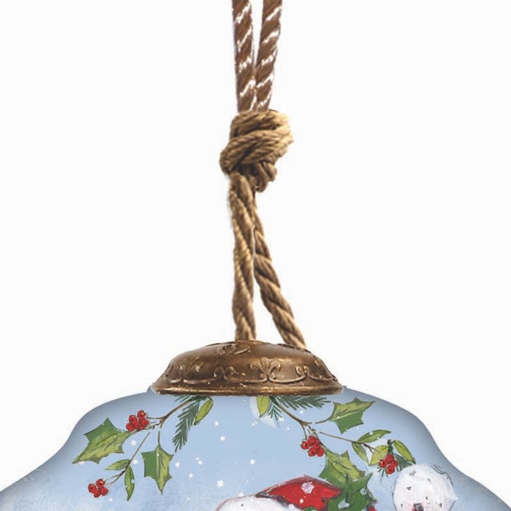 Santa with Stockings Hand Painted Blue White And Red Glass Finial Ornament HomeRoots