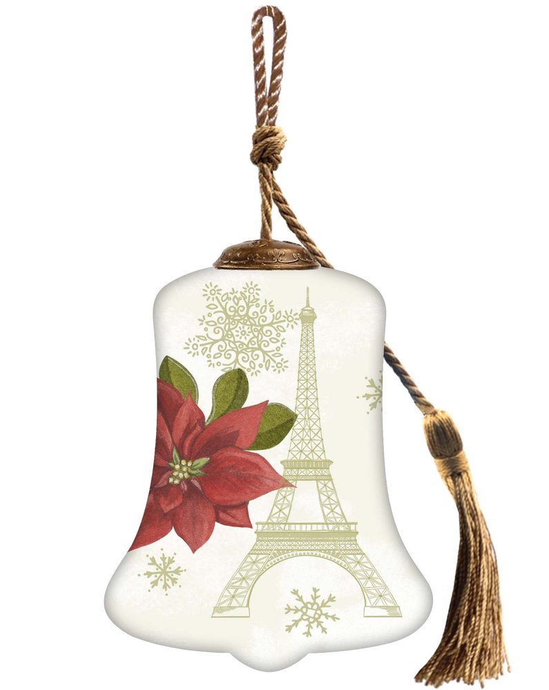 Christmas in Paris Glass Hand Painted Green Red And White Glass Holiday Shaped Ornament HomeRoots