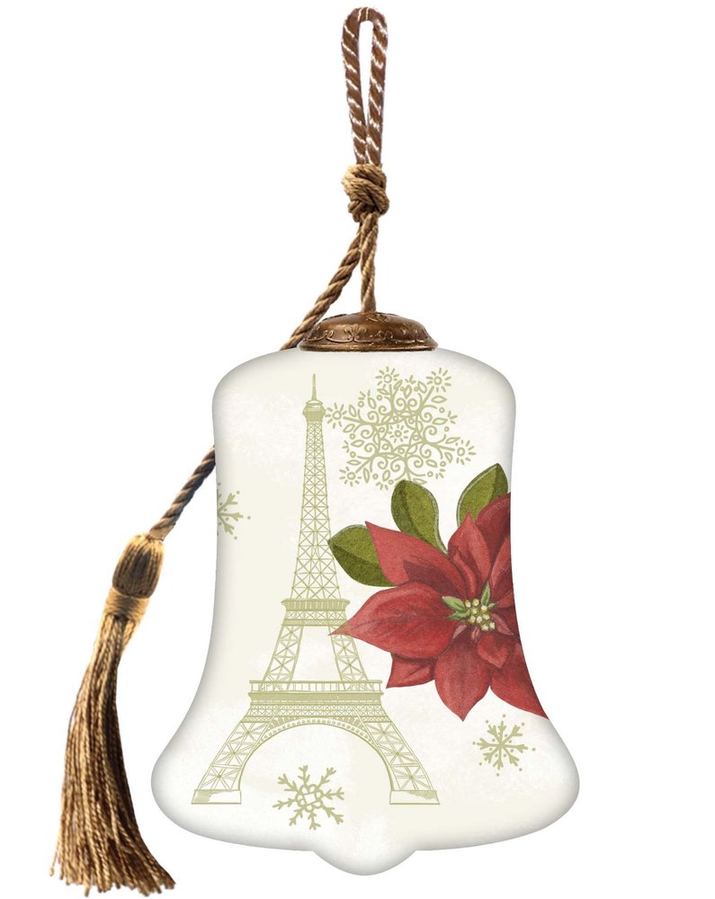 Christmas in Paris Glass Hand Painted Green Red And White Glass Holiday Shaped Ornament HomeRoots