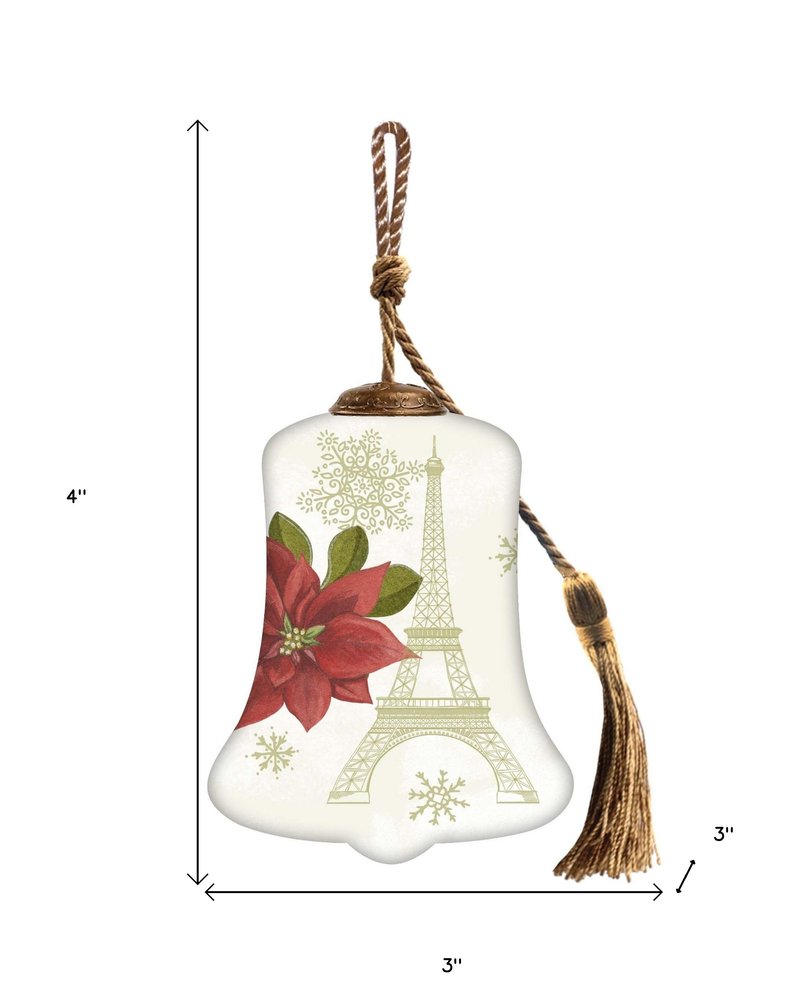 Christmas in Paris Glass Hand Painted Green Red And White Glass Holiday Shaped Ornament HomeRoots