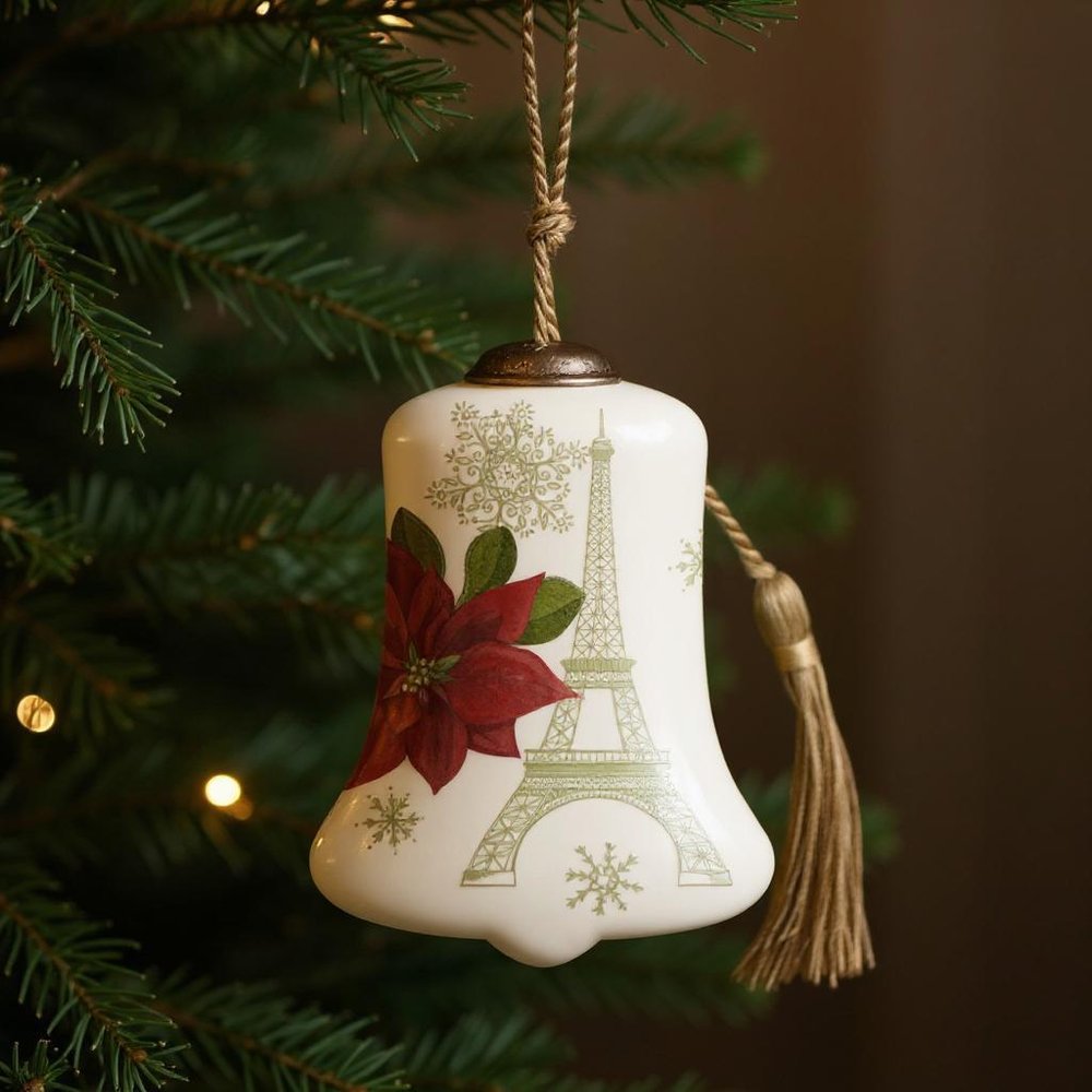 Christmas in Paris Glass Hand Painted Green Red And White Glass Holiday Shaped Ornament HomeRoots