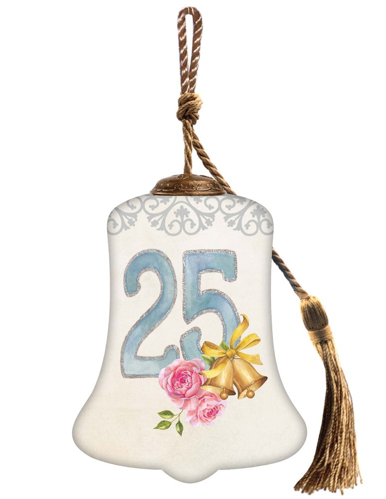 25 Years of Love Hand Painted Silver White And Light Blue Glass Holiday Shaped Ornament HomeRoots