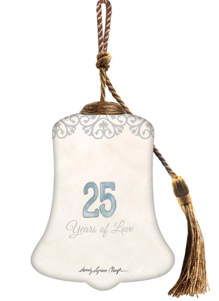 25 Years of Love Hand Painted Silver White And Light Blue Glass Holiday Shaped Ornament HomeRoots