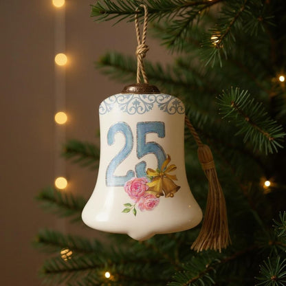 25 Years of Love Hand Painted Silver White And Light Blue Glass Holiday Shaped Ornament HomeRoots