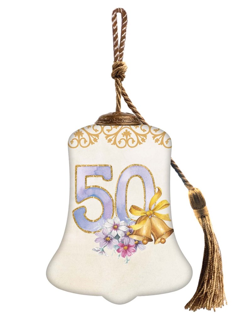50 Years of Love Hand Painted Gold White And Purple Glass Holiday Shaped Ornament HomeRoots