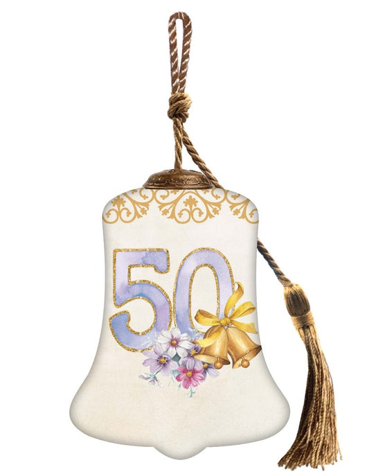 50 Years of Love Hand Painted And Mouth Blown Gold Purple And White Glass Holiday Shaped Ornament