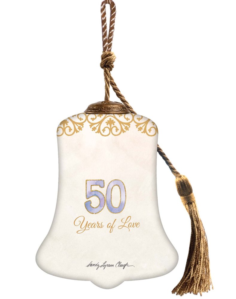 50 Years of Love Hand Painted Gold White And Purple Glass Holiday Shaped Ornament HomeRoots