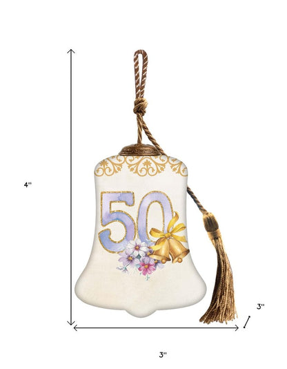 50 Years of Love Hand Painted Gold White And Purple Glass Holiday Shaped Ornament HomeRoots