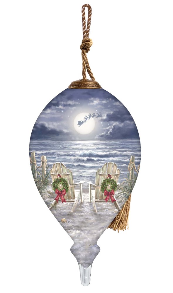 Moonlight Christmas Hand Painted White And Gray Glass Finial Ornament HomeRoots
