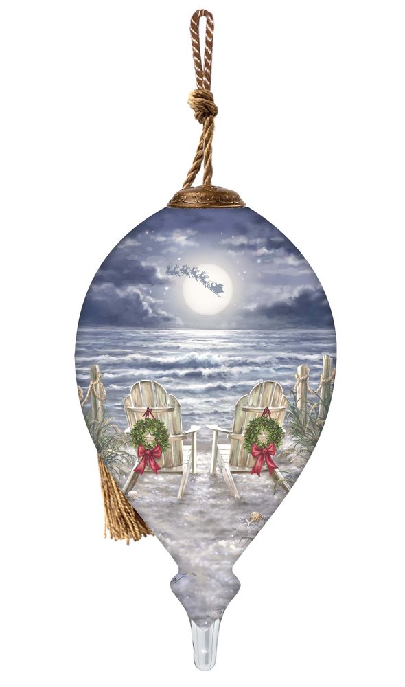 Moonlight Christmas Hand Painted White And Gray Glass Finial Ornament HomeRoots
