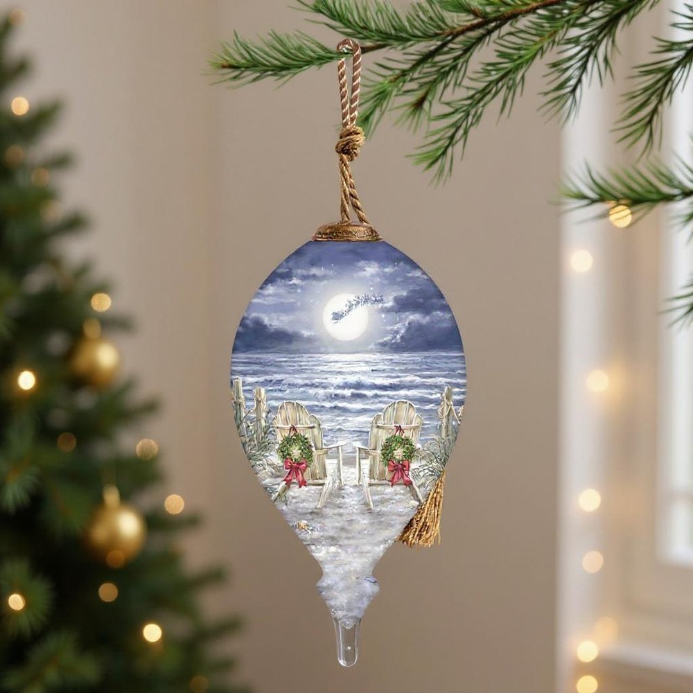 Moonlight Christmas Hand Painted White And Gray Glass Finial Ornament HomeRoots
