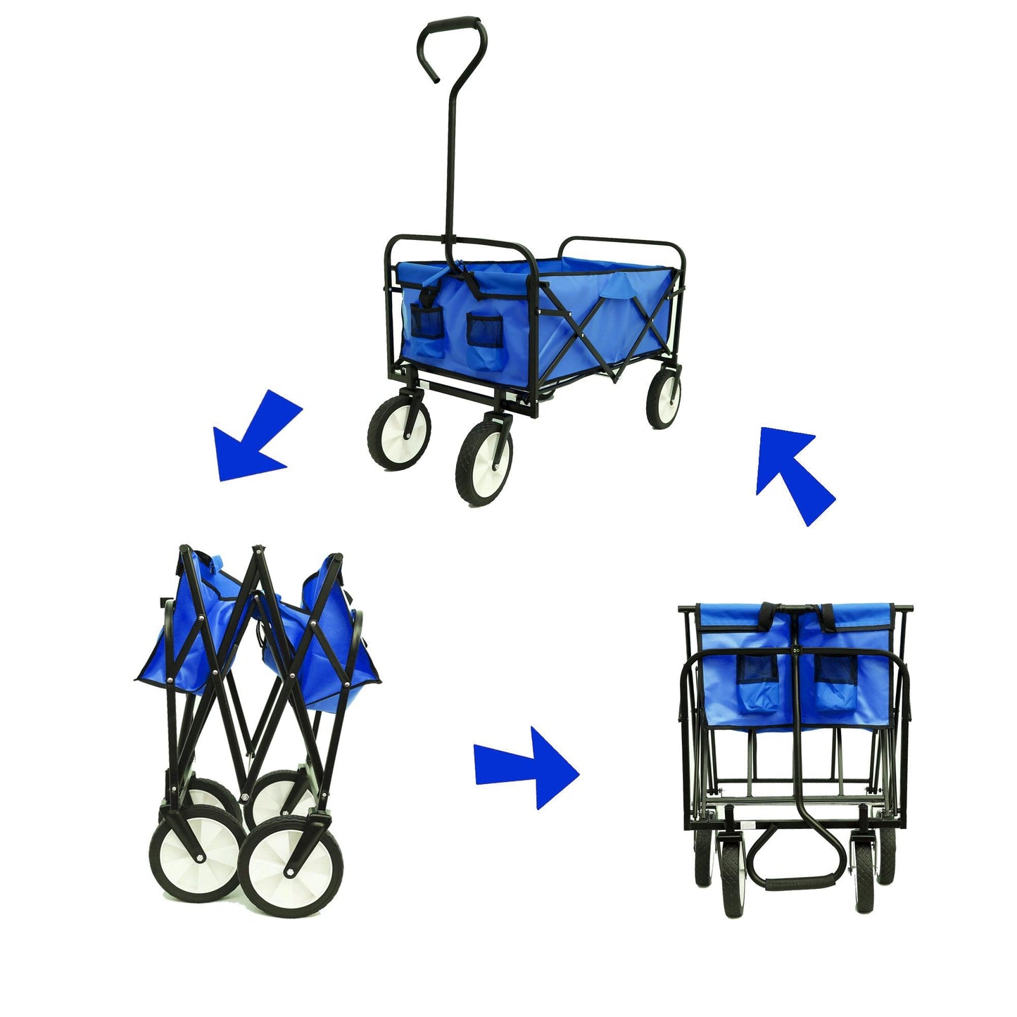 Folding Wagon Garden Shopping Beach Cart (Blue) - FurniFindUSA