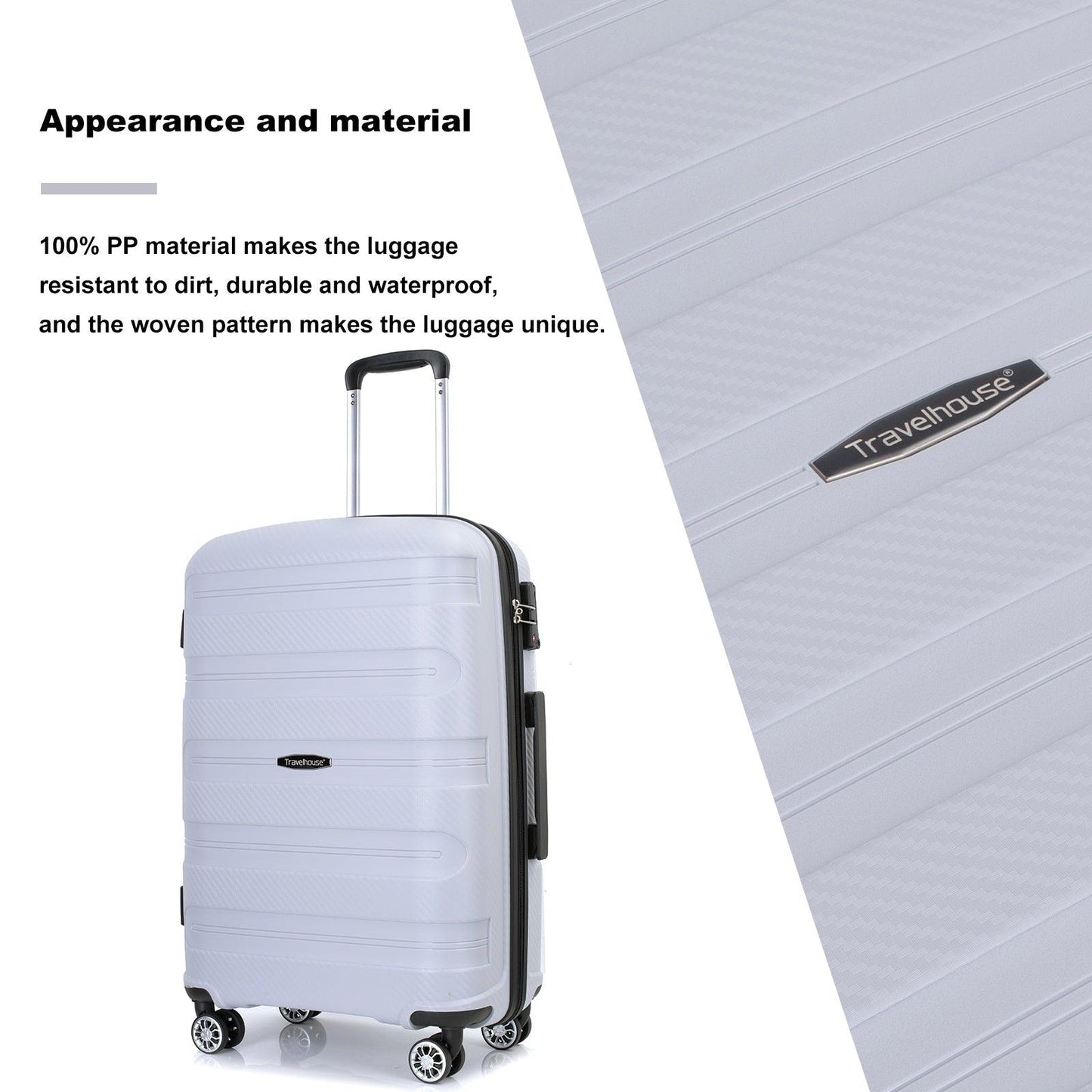 Hardshell Suitcase Spinner Wheels PP Luggage Sets Lightweight Durable Suitcase with TSA Lock,3-Piece Set (20/24/28) ,Silver - FurniFindUSA