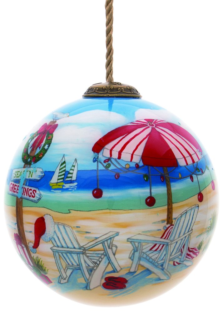 Holiday Beach Signs Christmas Hand Painted Red And Blue Glass Ball Ornament HomeRoots