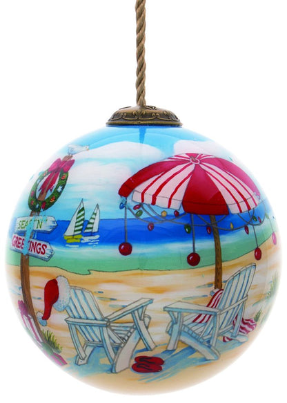 Holiday Beach Signs Christmas Hand Painted Red And Blue Glass Ball Ornament HomeRoots