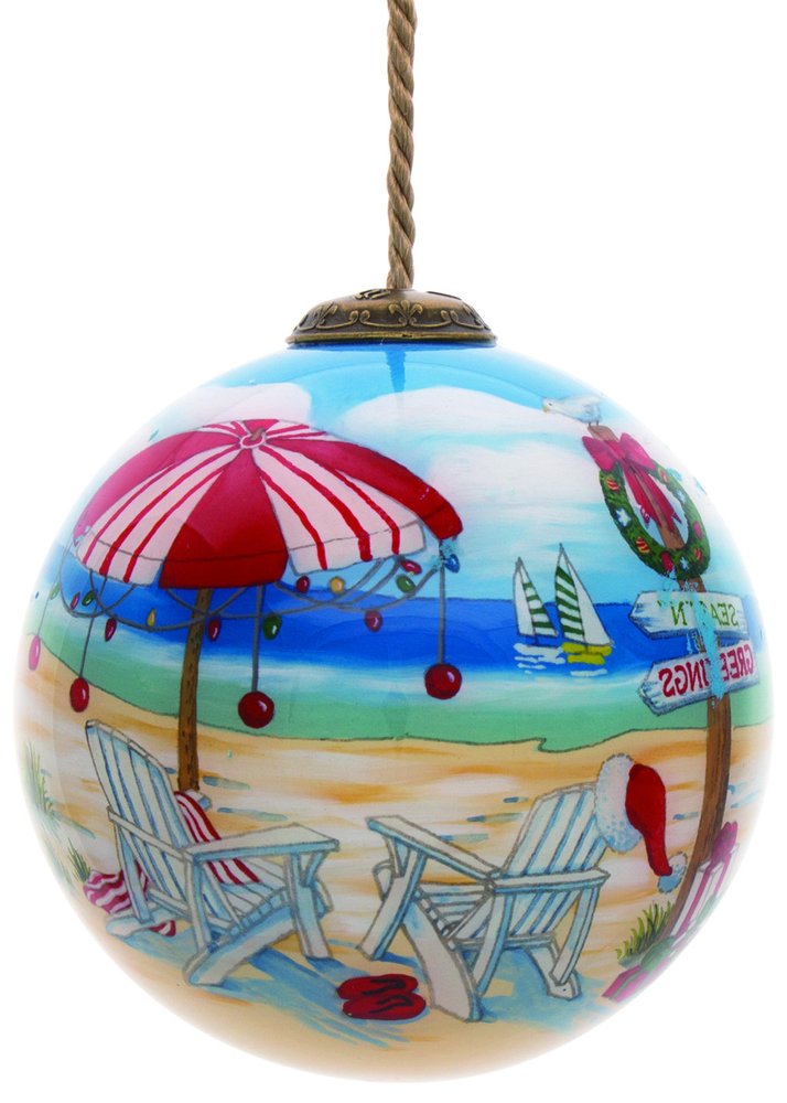 Holiday Beach Signs Christmas Hand Painted Red And Blue Glass Ball Ornament HomeRoots