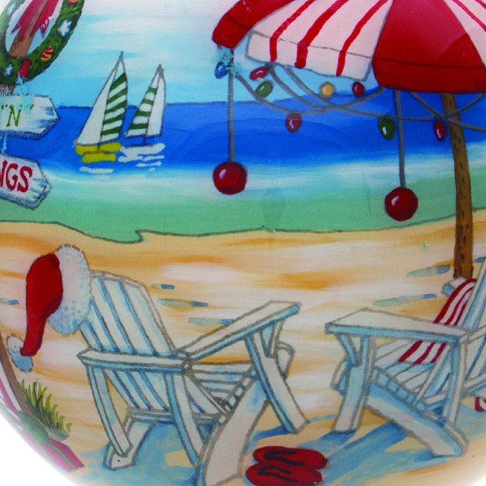 Holiday Beach Signs Christmas Hand Painted Red And Blue Glass Ball Ornament HomeRoots