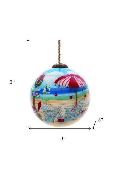 Holiday Beach Signs Christmas Hand Painted Red And Blue Glass Ball Ornament HomeRoots