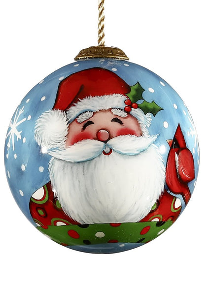 Jolly Holiday Santa Hand Painted Blue White And Red Glass Ball Ornament HomeRoots