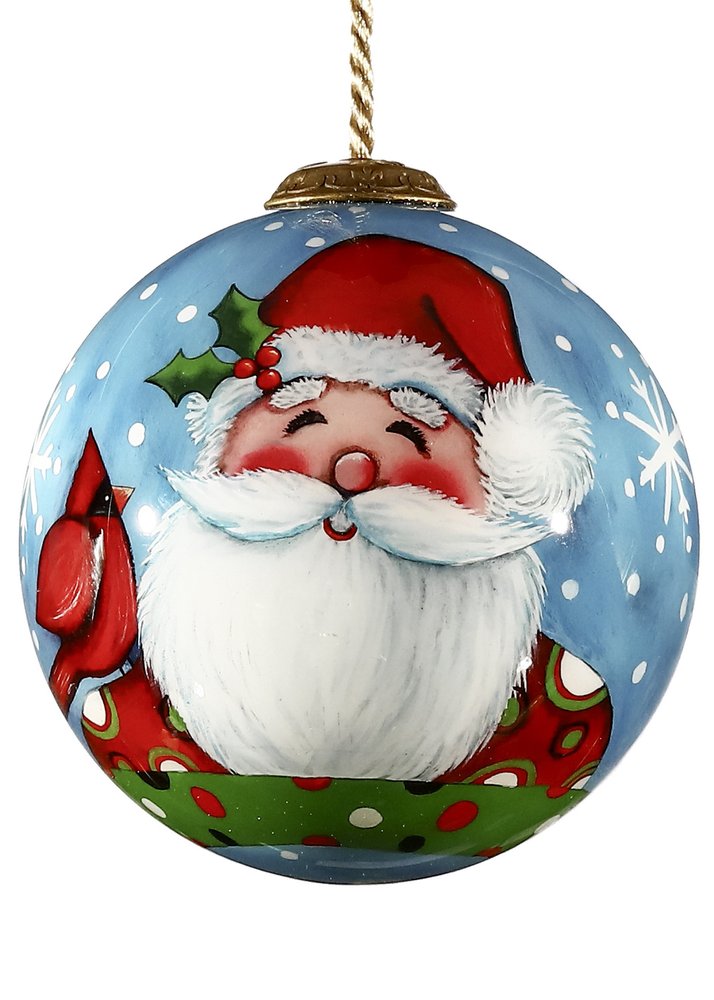 Jolly Holiday Santa Hand Painted Blue White And Red Glass Ball Ornament HomeRoots
