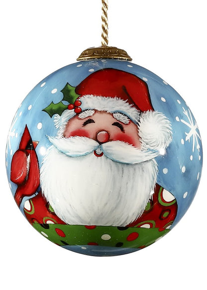 Jolly Holiday Santa Hand Painted Blue White And Red Glass Ball Ornament HomeRoots