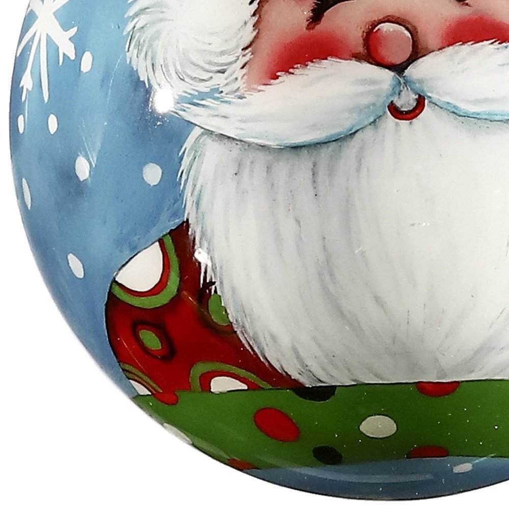 Jolly Holiday Santa Hand Painted Blue White And Red Glass Ball Ornament HomeRoots