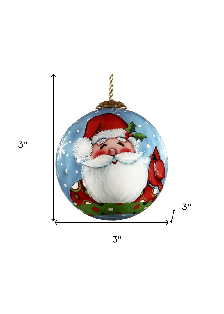 Jolly Holiday Santa Hand Painted Blue White And Red Glass Ball Ornament HomeRoots