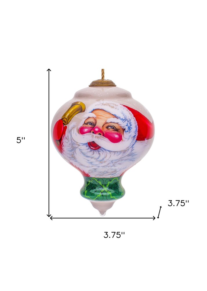 Winter Wonderland Santa Hand Painted Green Red And White Glass Finial Ornament HomeRoots