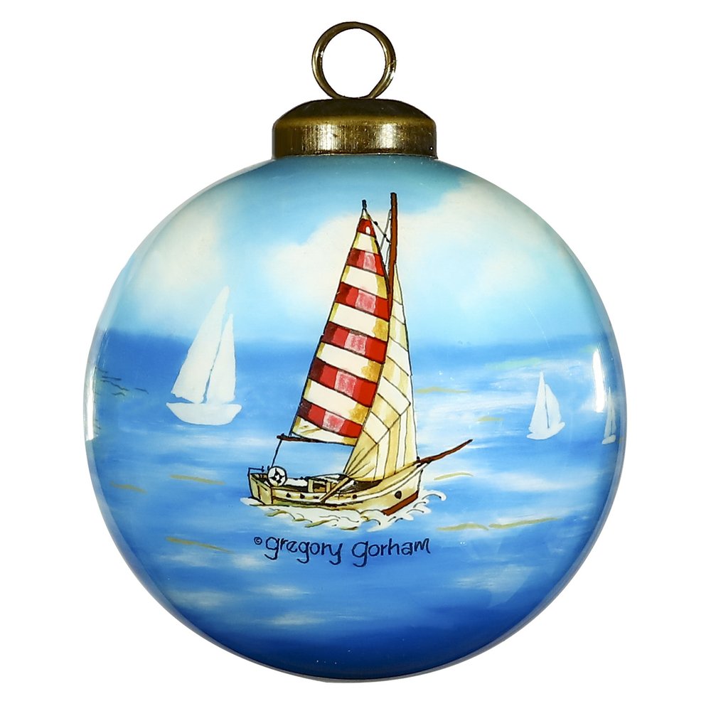 Massachusetts Hand Painted Blue Red And Green Glass Ball Ornament HomeRoots