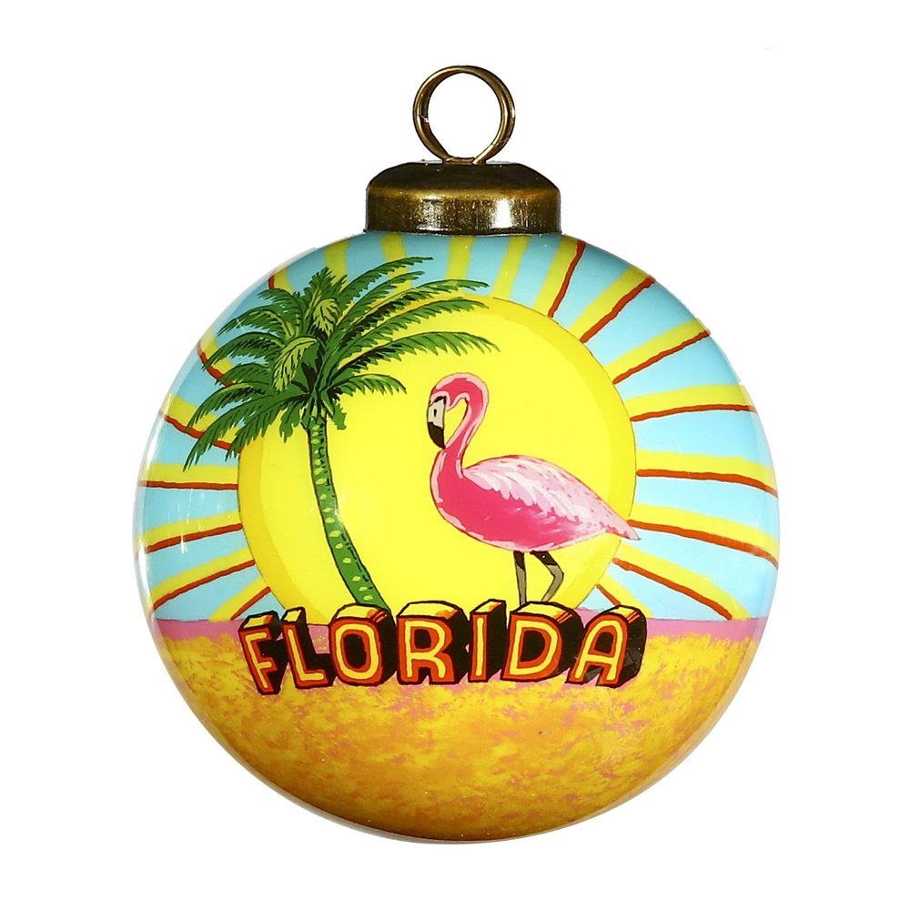 Florida Hand Painted Yellow Green And Blue Glass Ball Ornament HomeRoots