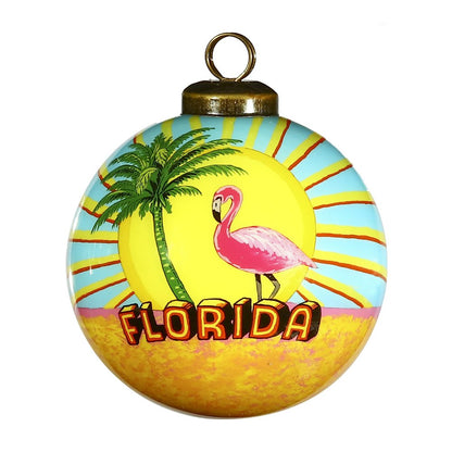 Florida Hand Painted Yellow Green And Blue Glass Ball Ornament HomeRoots