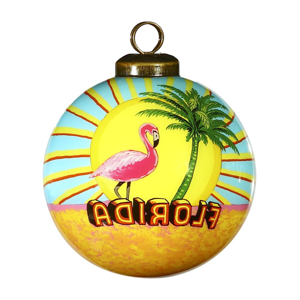 Florida Hand Painted Yellow Green And Blue Glass Ball Ornament HomeRoots