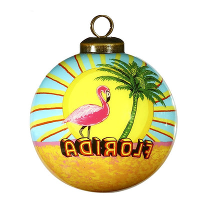 Florida Hand Painted Yellow Green And Blue Glass Ball Ornament HomeRoots