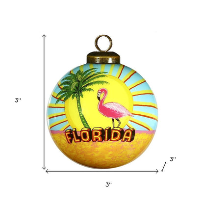 Florida Hand Painted Yellow Green And Blue Glass Ball Ornament HomeRoots