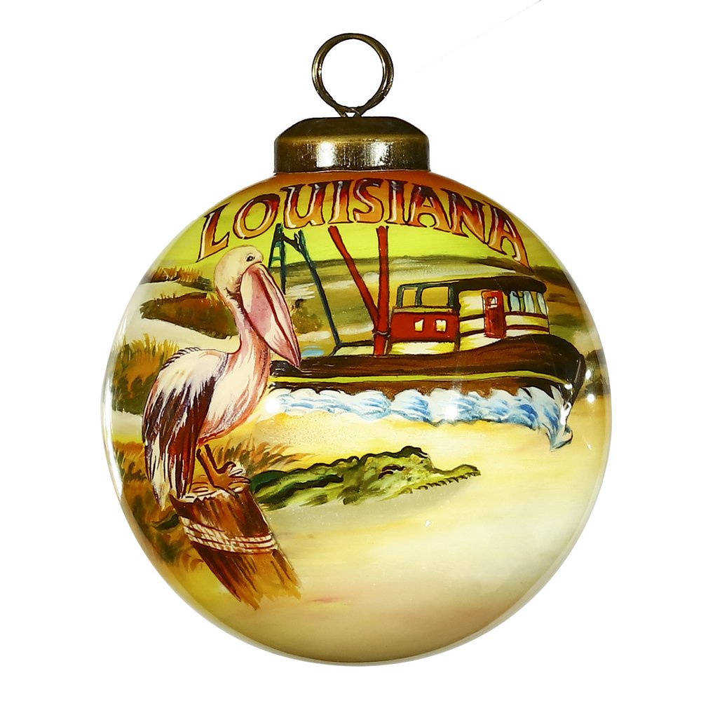 Louisiana Hand Painted Green Brown And Yellow Glass Ball Ornament HomeRoots