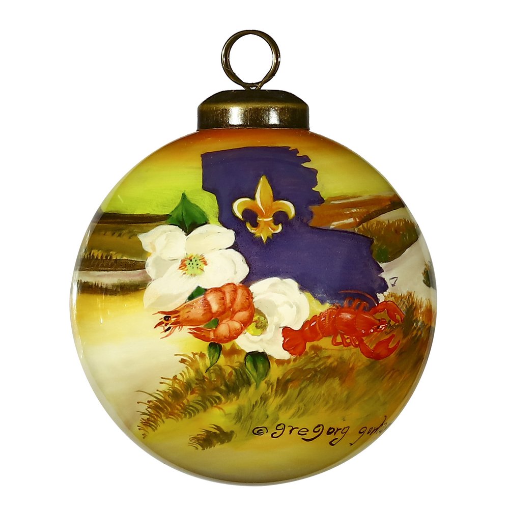 Louisiana Hand Painted Green Brown And Yellow Glass Ball Ornament HomeRoots
