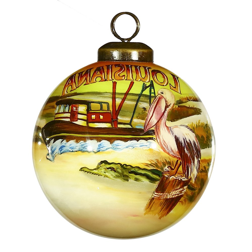 Louisiana Hand Painted Green Brown And Yellow Glass Ball Ornament HomeRoots